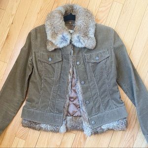 Vince Corduroy Jacket with Removable Fur Trim